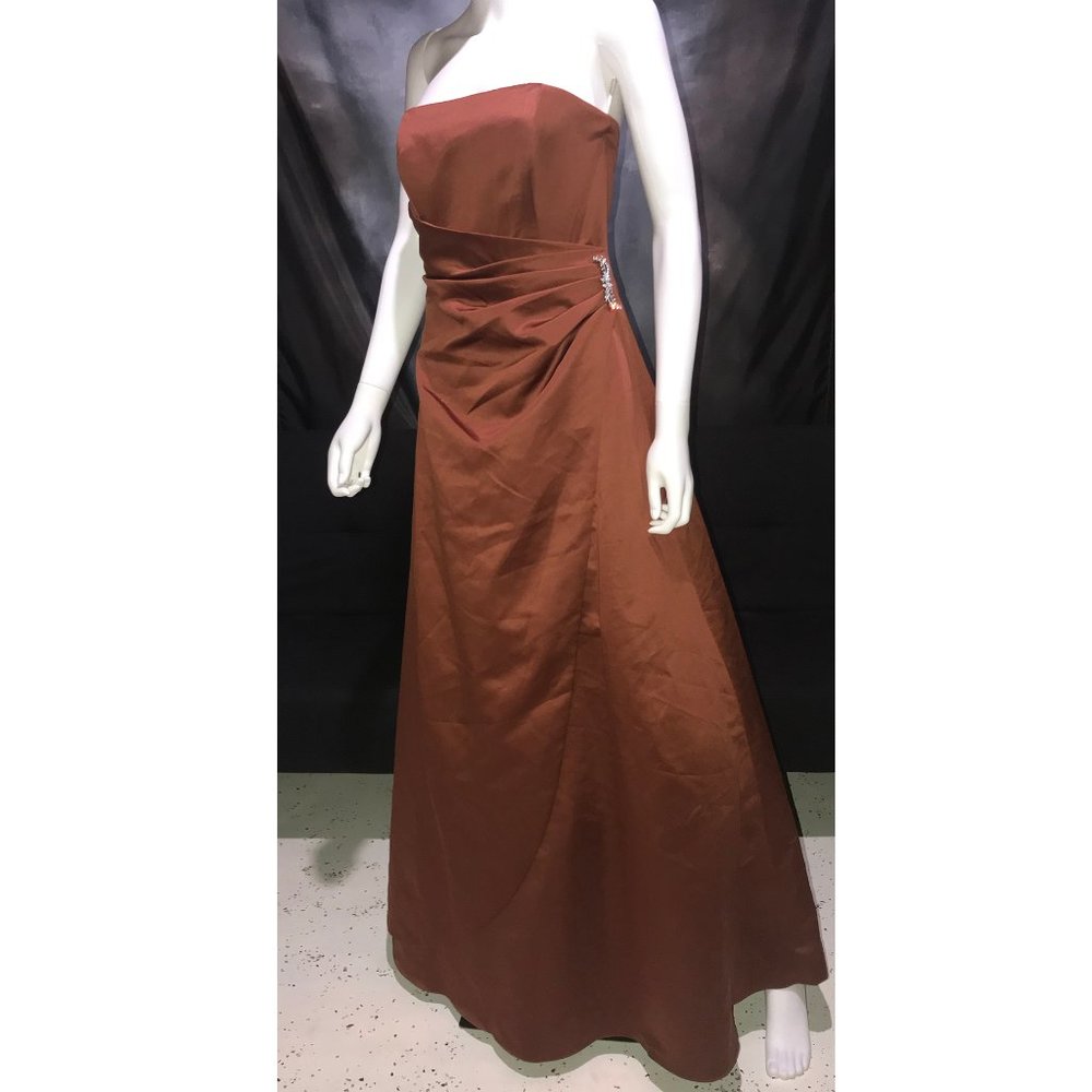 David’s Bridal Strapless Copper Brown Prom Dress